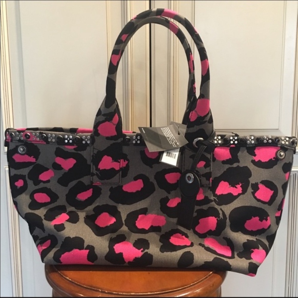 NWT Marc Jacobs Black Grey Pink Leopard Tote